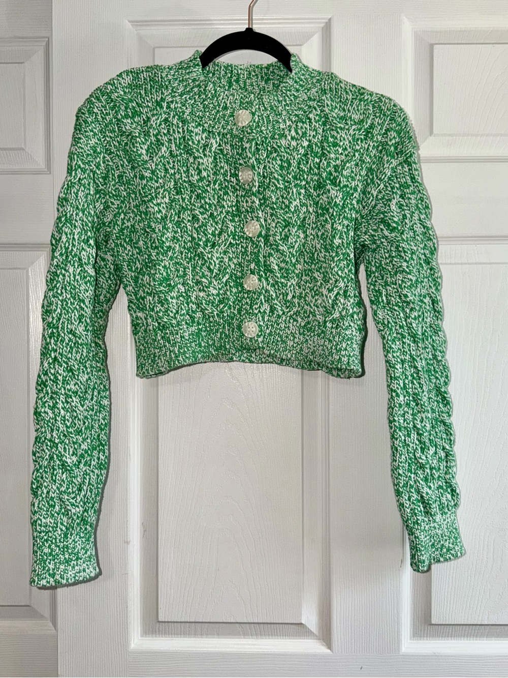 Kendall & Kylie Green Marled Cropped Button Cardigan